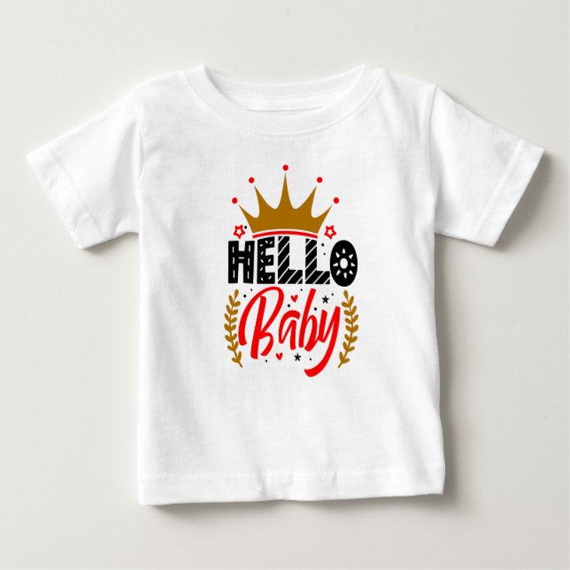 Camiseta Para Bebê Olá, bebê T-Shirt Impressão (Frente)