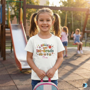 Camiseta Para Bebê Olá Crianças Nome Personalizado Retro Groovy 1ª Sé