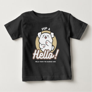 Camiseta Para Bebê Olá do Lado Barrado - Design de Cachorro Bonito