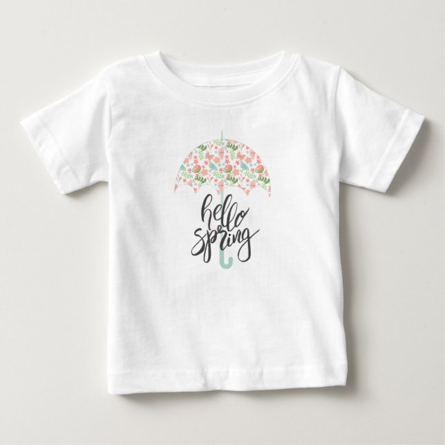 Camiseta Para Bebê Olá Guarda-Chuva de Primavera (Frente)
