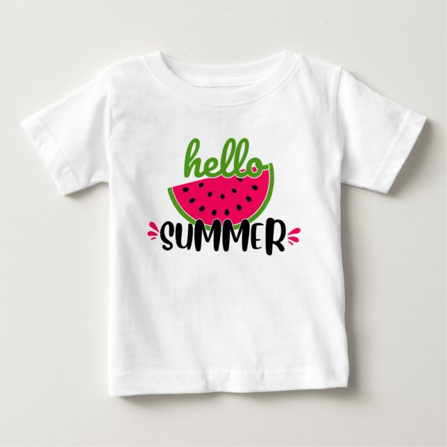 Camiseta Para Bebê Olá Melancia de Verão  (Frente)