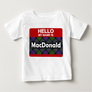 Camiseta Para Bebê Olá Meu nome é MacDonald Scottish Clan Tartan