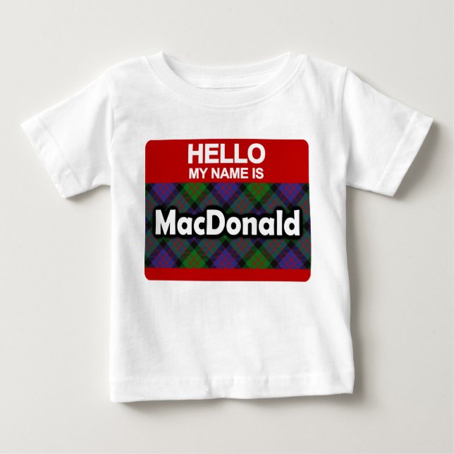 Camiseta Para Bebê Olá Meu nome é MacDonald Scottish Clan Tartan (Frente)