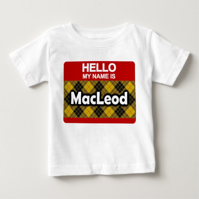 Camiseta Para Bebê Olá Meu nome é MacLeod Scottish Clan Tartan (Frente)