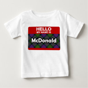 Camiseta Para Bebê Olá Meu nome é McDonald Scottish Clan Tartan