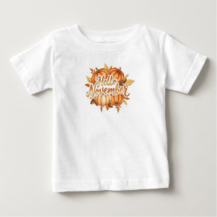 Camiseta Para Bebê Olá Novembro - Design Aconchegante de Outono