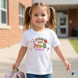 Camiseta Para Bebê Olá Pré-Jardim de Infância Retro Groovy Nome Perso