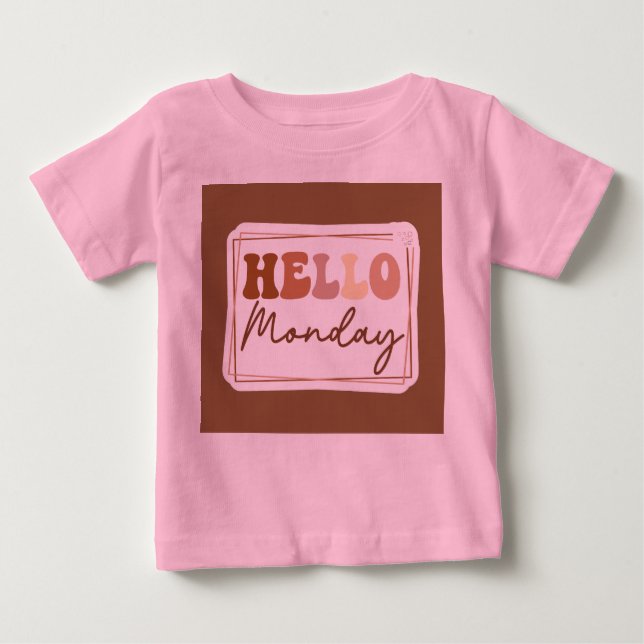 Camiseta Para Bebê Olá segunda-feiraToddler Pink (Frente)