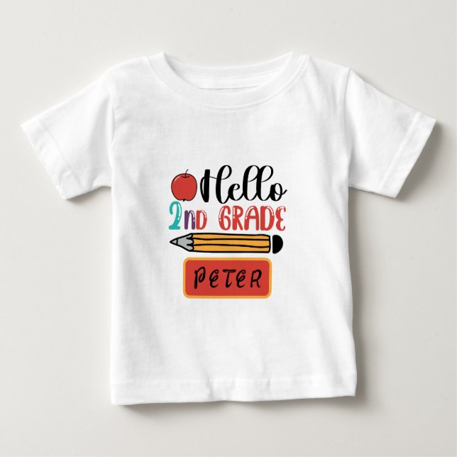Camiseta Para Bebê Olá, segunda série personalizada de volta à divers (Frente)