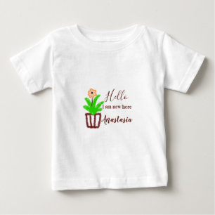 Camiseta Para Bebê Olá, sou novo aqui, chá de fraldas, crianças, folh