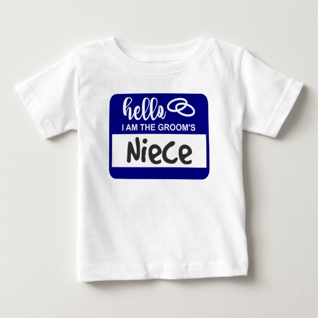 Camiseta Para Bebê Olá, sou o Crachá do nome do casamento da sobrinha (Frente)