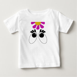Camiseta Para Bebê Olhos de desenho com flor amarela rosa