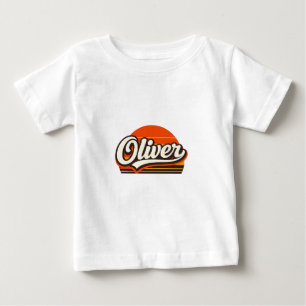 Camiseta Para Bebê Oliver Retro Pôr do Sol Design de Nome Personaliza