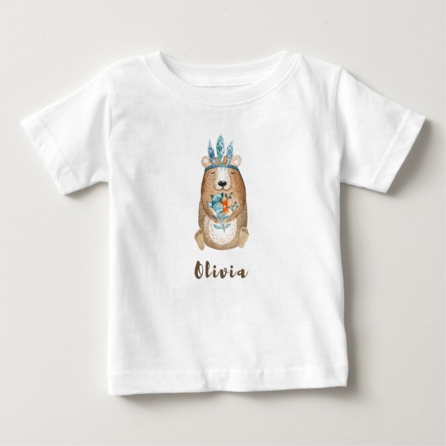 Camiseta Para Bebê Olivia Boho Bear (Frente)
