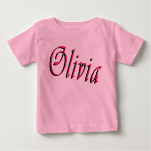 Camiseta Para Bebê Olivia, Logotipo de Nome Cursivo Cor-de-Rosa, T-sh