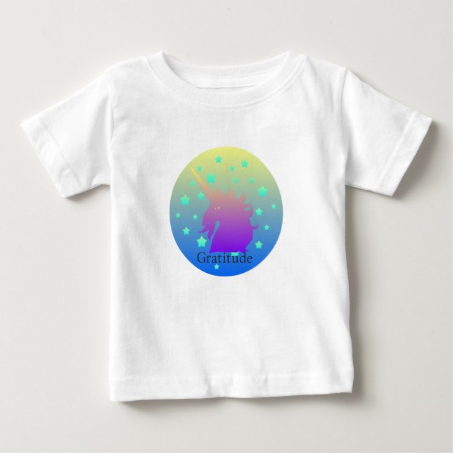 Camiseta Para Bebê Ombre unicórnio com gratidão (Frente)
