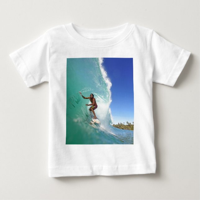 Camiseta Para Bebê Onda de surfe de tubos tropicais verdes (Frente)