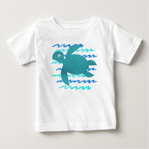 Camiseta Para Bebê Ondas de Tartaruga do Mar de Água