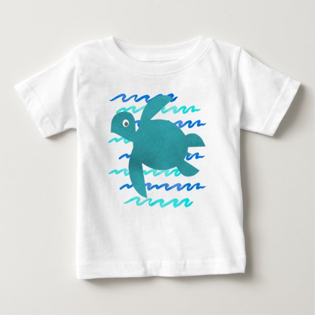 Camiseta Para Bebê Ondas de Tartaruga do Mar de Água (Frente)