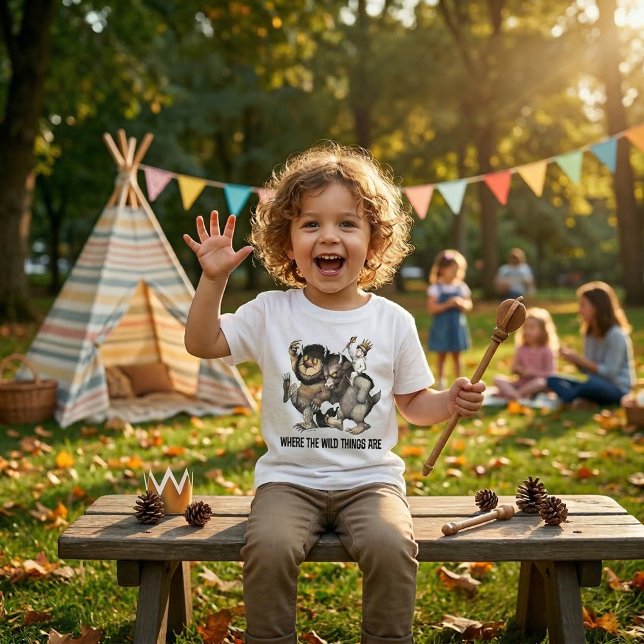 Camiseta Para Bebê Onde as coisas selvagens são caracteres (Generated image of t-shirt on child)