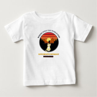 Camiseta Para Bebê Onde o Mundo Acaba | Gato Fofo Pôr do Sol Retro T
