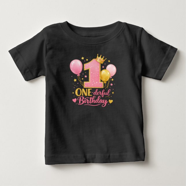 Camiseta Para Bebê ONE-derful Birthday Balloons – 1st Birthday (Frente)