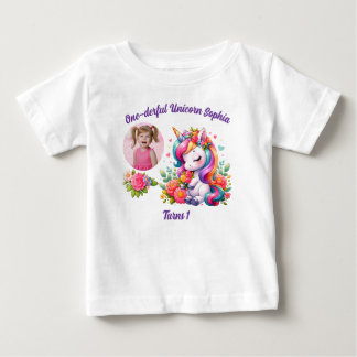 Camiseta Para Bebê One-derful Magical Floral Unicorn 1st Birthday 