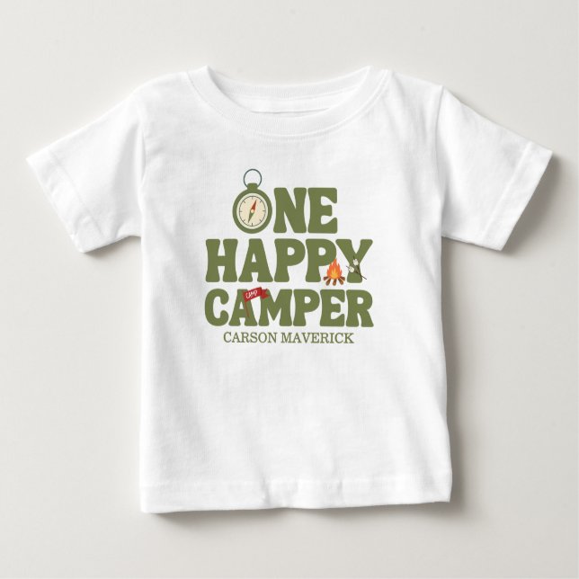 Camiseta Para Bebê One Happy Camper Kids Birthday (Frente)