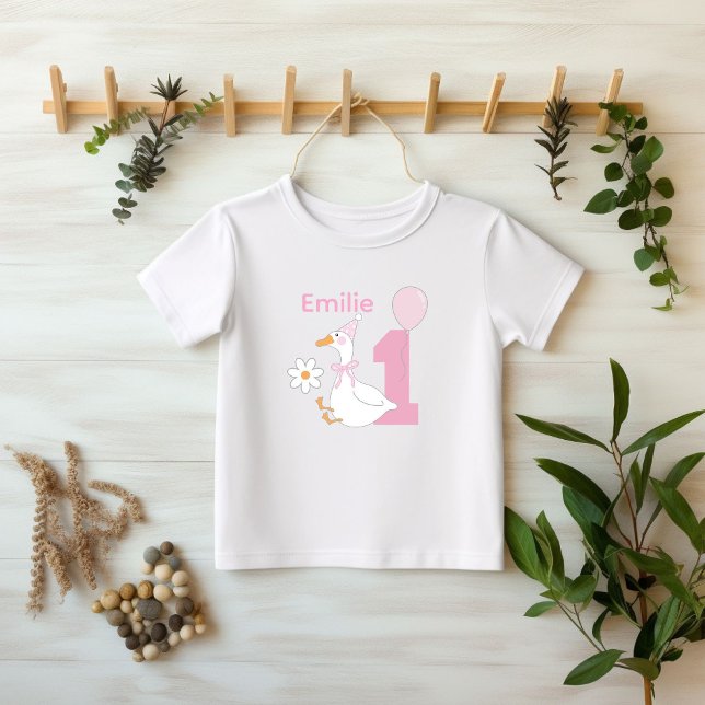 Camiseta Para Bebê One silly Goose Personalize name First birthday (Criador carregado)