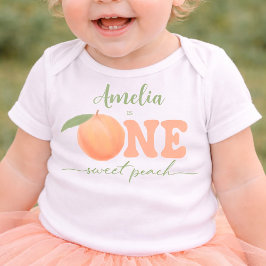 Camiseta Para Bebê One Sweet Peach Girls First Birthday 