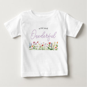 Camiseta Para Bebê Onederful Wildflower 1º Aniversário
