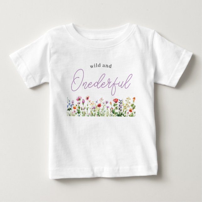 Camiseta Para Bebê Onederful Wildflower de 1 ano de idade (Frente)