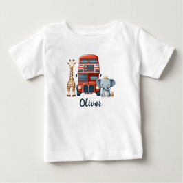 Camiseta Para Bebê Ônibus Caprichoso de Londres com Girafa e Elefante