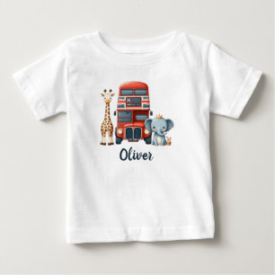 Camiseta Para Bebê Ônibus Caprichoso de Londres com Girafa e Elefante