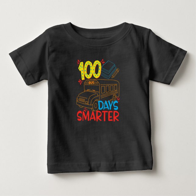Camiseta Para Bebê Ônibus escolar mais inteligente 100 dias T-Shirt (Frente)