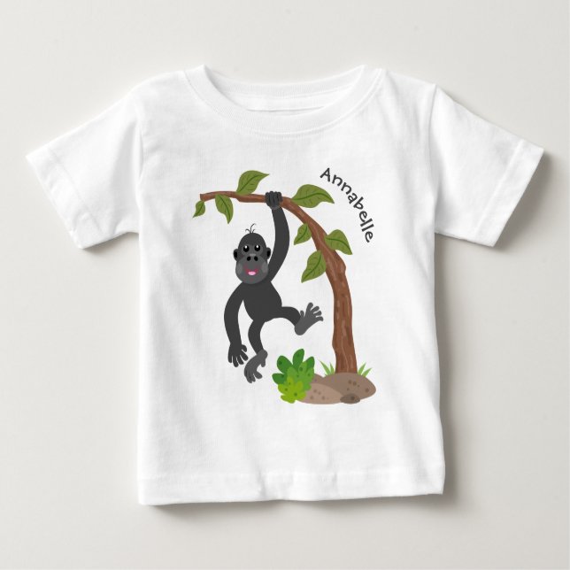Camiseta Para Bebê Óptica de desenho animado de gorila de bebê feliz (Frente)