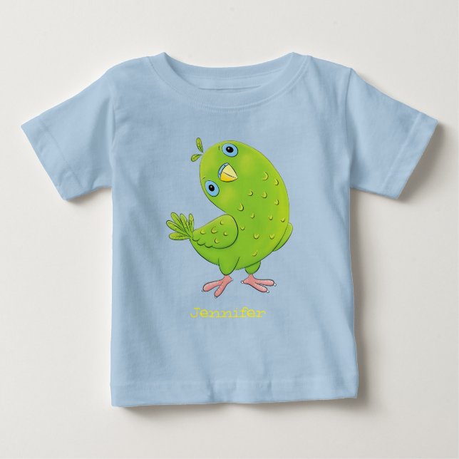 Camiseta Para Bebê Óptica de desenho animado de periquito, verde e bo (Frente)