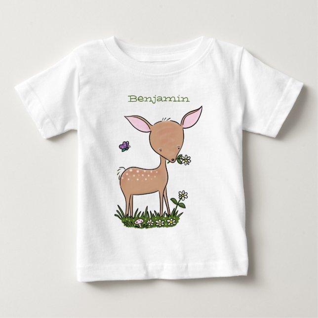 Camiseta Para Bebê Óptica de desenho animado de veado de bebê feliz (Frente)