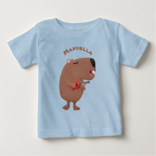 Camiseta Para Bebê Óptica desenho animado de capybara ukulele