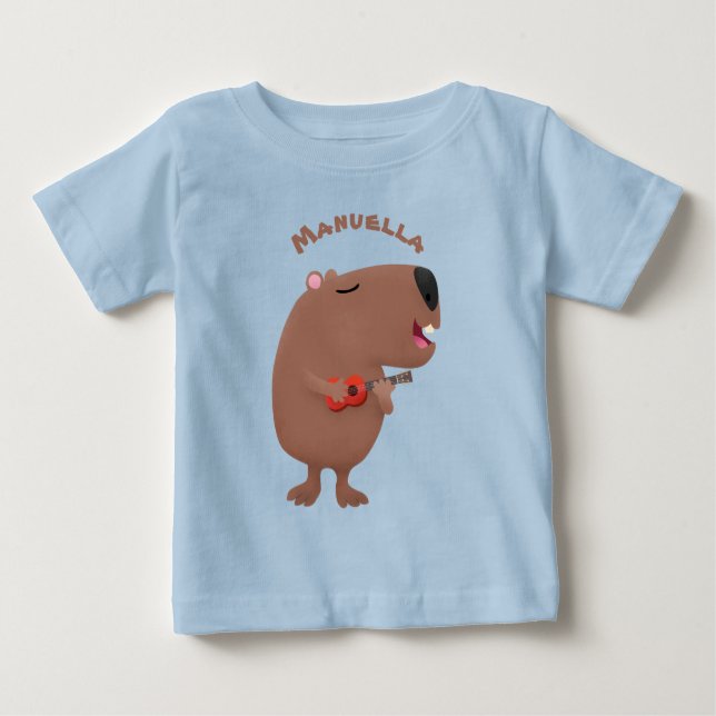 Camiseta Para Bebê Óptica desenho animado de capybara ukulele (Frente)