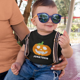 Camiseta Para Bebê Orange Halloween Pumpkin with Name