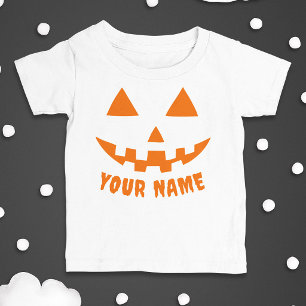 Camiseta Para Bebê Orange Pumpkin Personalizado Halloween Seu Nome