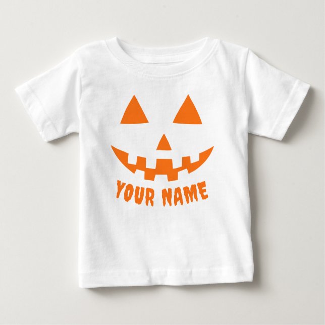 Camiseta Para Bebê Orange Pumpkin Personalizado Halloween Seu Nome (Frente)