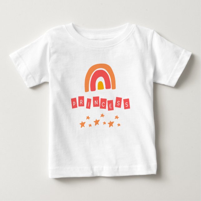 Camiseta Para Bebê Orange Rainbow Princess Stars Baby Girl T Shirt (Frente)