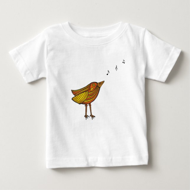 Camiseta Para Bebê Orange Song Bird & Birdhouse Baby/Toddler T-Shirt (Frente)