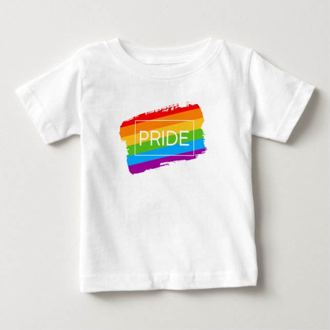 Camiseta Para Bebê Orgulho Brushbral arco-íris (Frente)