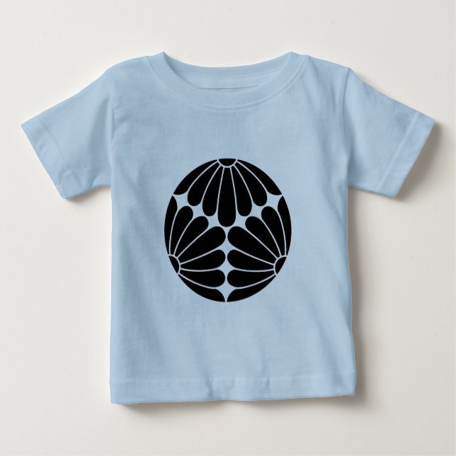 Camiseta Para Bebê Oriental Black Kiku Chrysanthemum Mon Vetor Art (Frente)