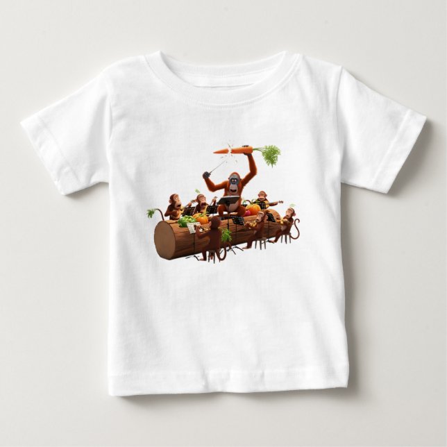Camiseta Para Bebê Orquestra do Macaco Engraçado com Instrumentos de  (Frente)
