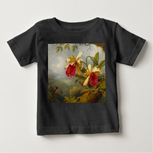 Camiseta Para Bebê Orquídeas e Hummingbird