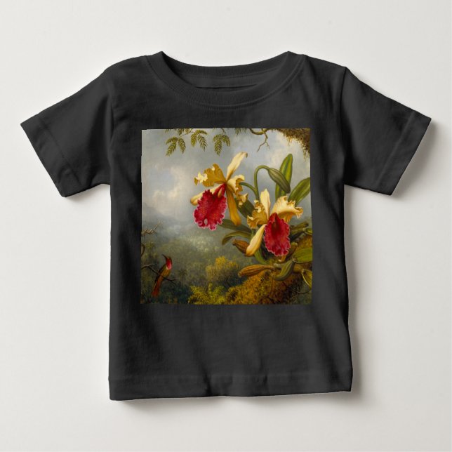 Camiseta Para Bebê Orquídeas e Hummingbird (Frente)